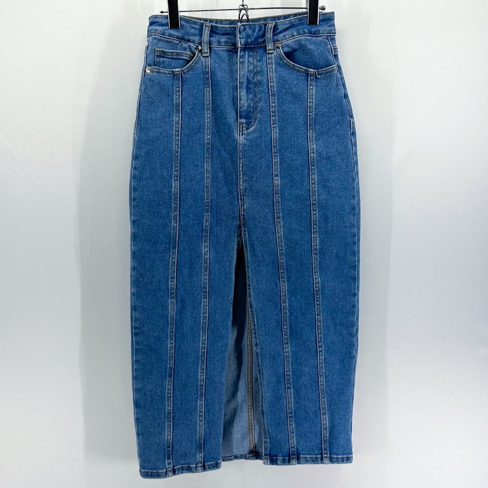 House of Harlow x Nicole Richie Denim Midi Skirt Front Slit Size 6